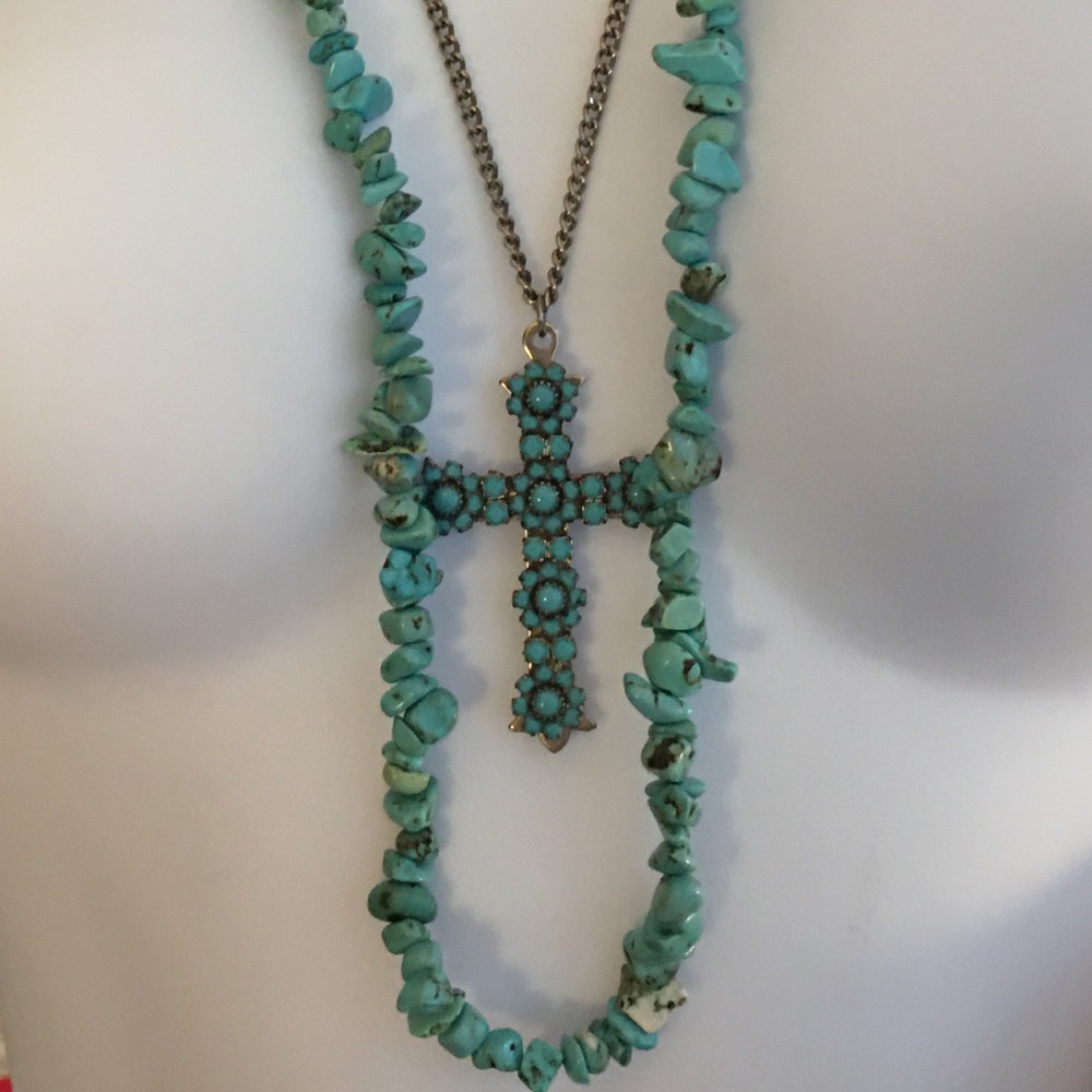 Imitation turquoise cross pendant - Picture 4 of 6